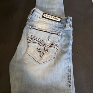Rock Revival Women's Light Blue Skinny Jeans with Rhinestone Pocket